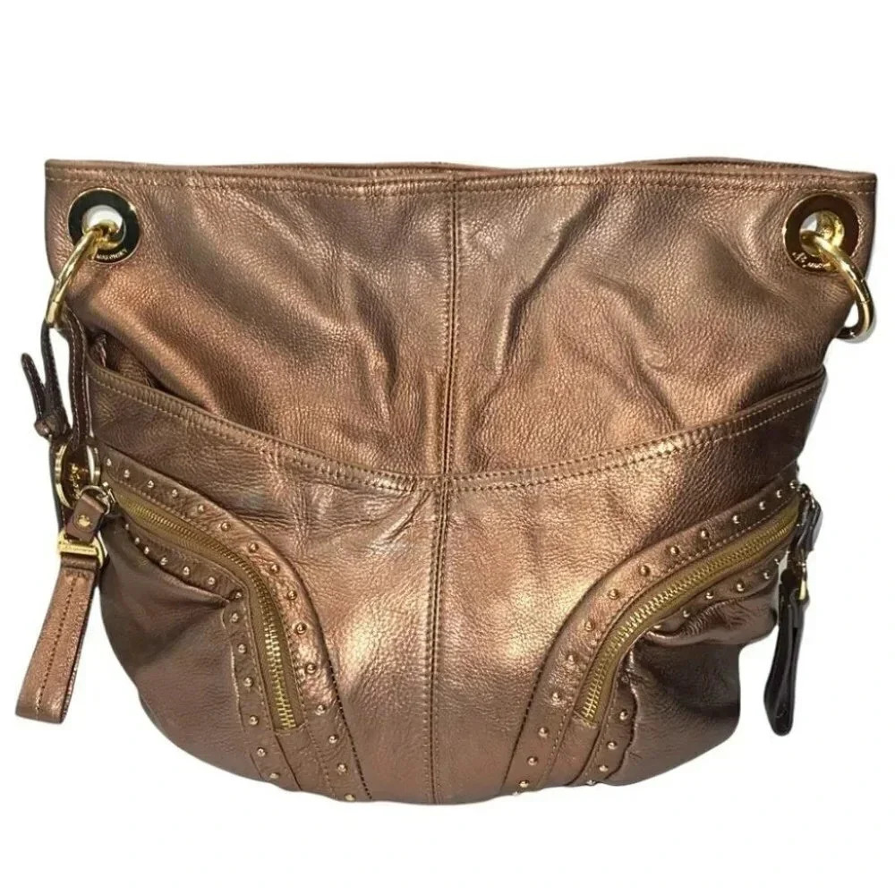 B. Makowsky‎ large copper bronze leather hobo shoulder bag